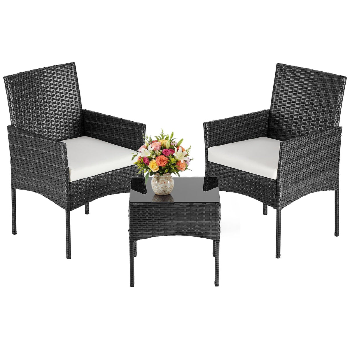 DUMOS bistro set front view showing compact two chairs and table, ideal for small patios