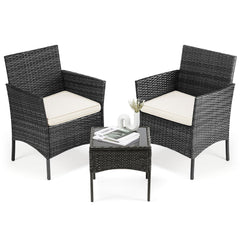 DUMOS front view of black wicker bistro set showing compact seating and modern style