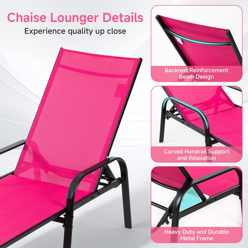 DUMOS chaise lounge in recline position demonstrating adjustable comfort
