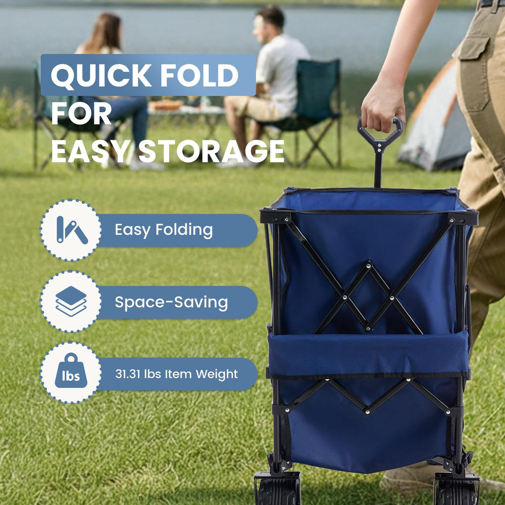 DUMOS folded wagon inside car trunk showing compact, space-saving storage