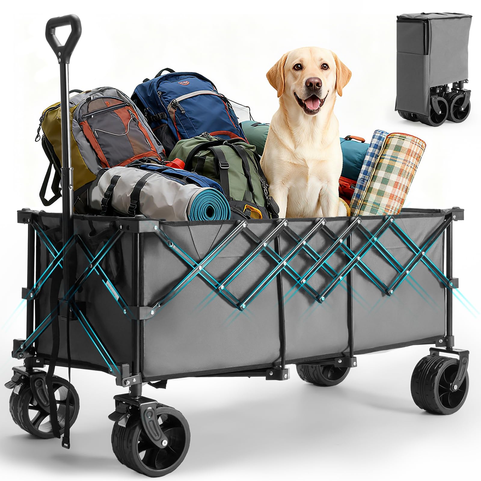DUMOS front view showing full wagon and benefits of spacious load