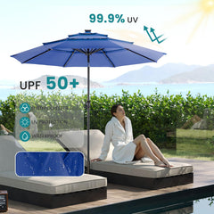 DUMOS LED lights on at dusk creating warm outdoor ambience