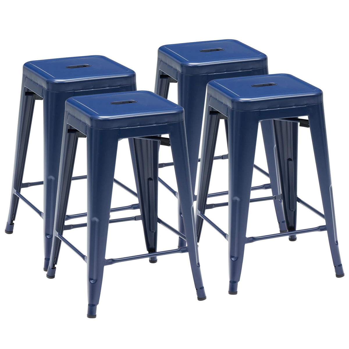 DUMOS metal bar stool front view shows clean industrial look and durability