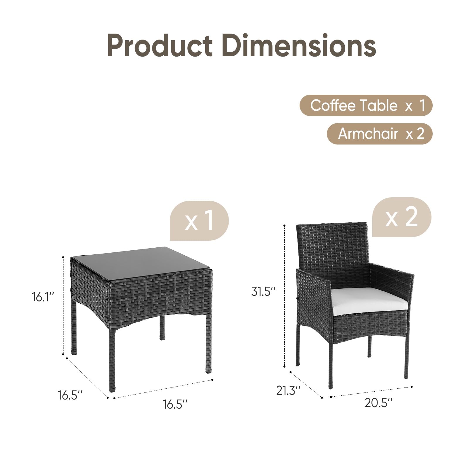DUMOS two chairs with a person for scale, compact footprint fits small outdoor spaces