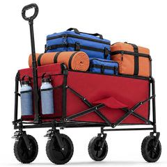 DUMOS wagon front view showing roomy red cargo area and sturdy frame benefit durability