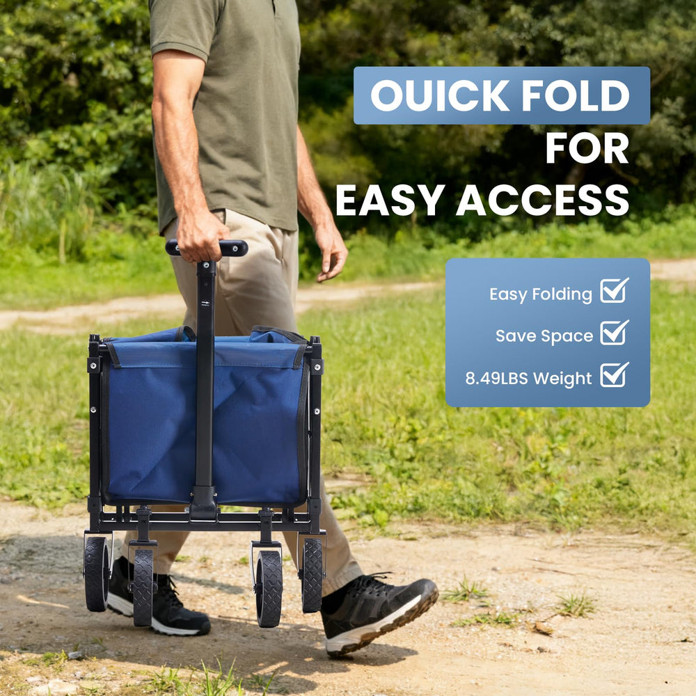 DUMOS adjustable handle being extended for ergonomic pulling benefit