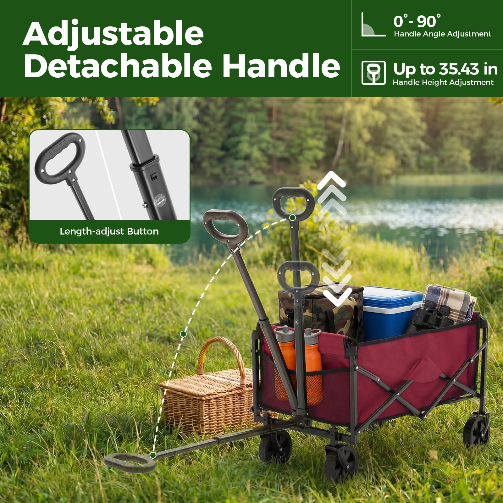 DUMOS adjustable handle being extended benefit: comfortable pulling and pushing