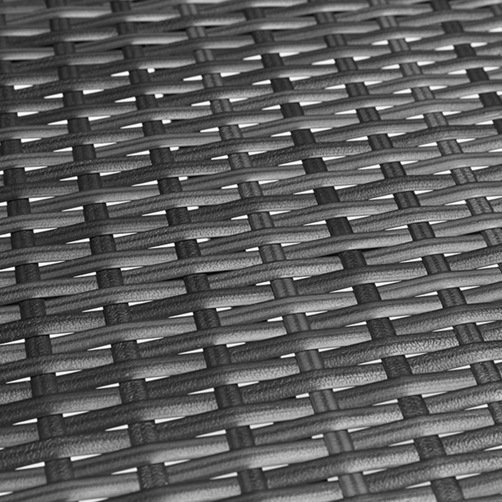 DUMOS materials close-up showcasing UV-resistant rattan and low-maintenance finish