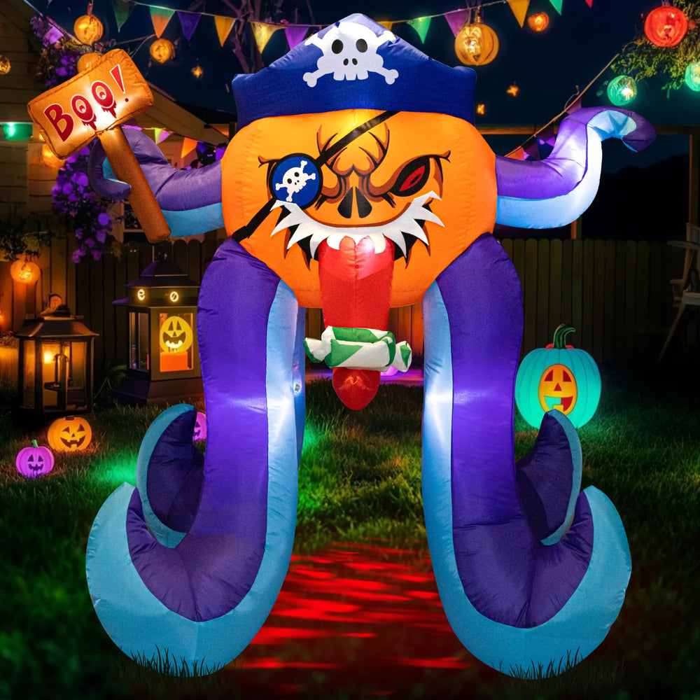 dunfack front view pirate pumpkin octopus creating spooky yard focal point