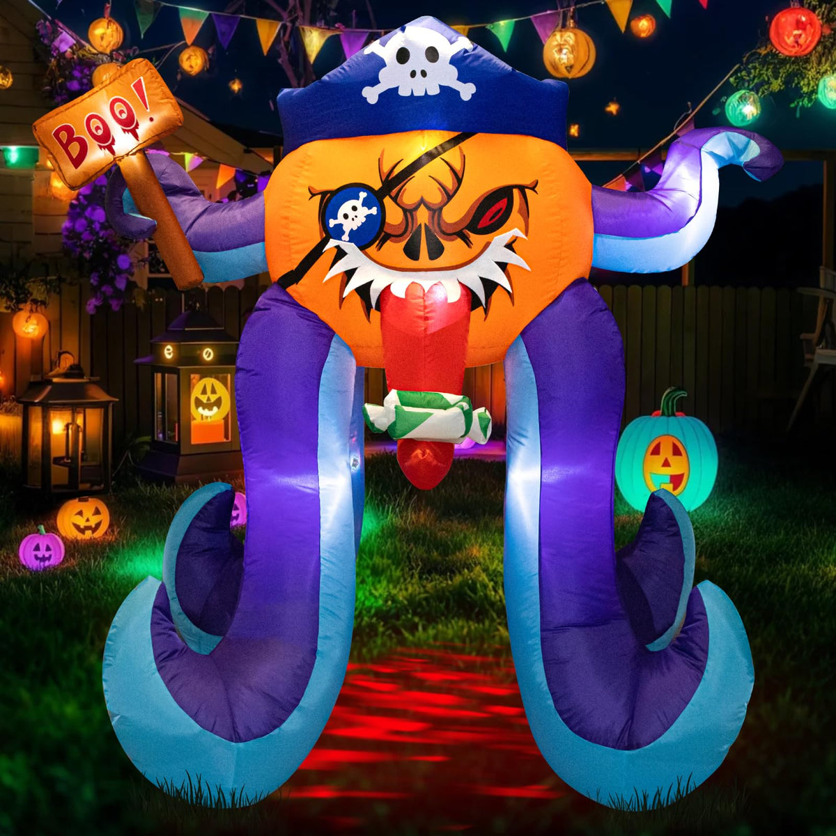 dunfack front view pirate pumpkin octopus creating spooky yard focal point