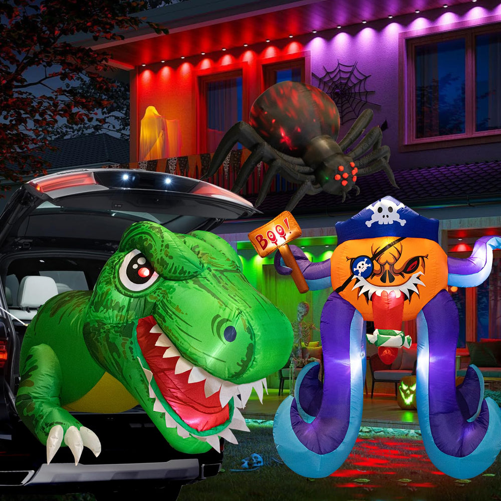 dunfack yard night display showing scale and eye-catching Halloween presence