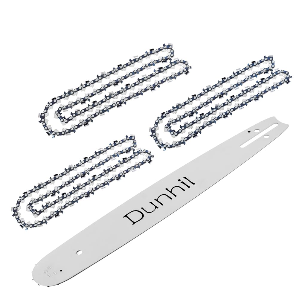 Dunhil front packaging showing two chains and one 20-inch guide bar for quick replacement