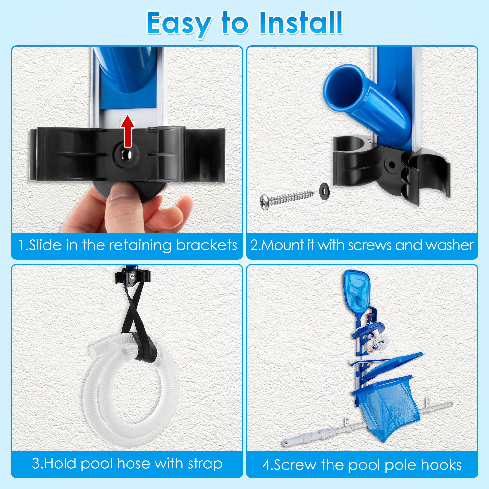 Dunkive metal hooks and strap detail holding vacuum hose neatly