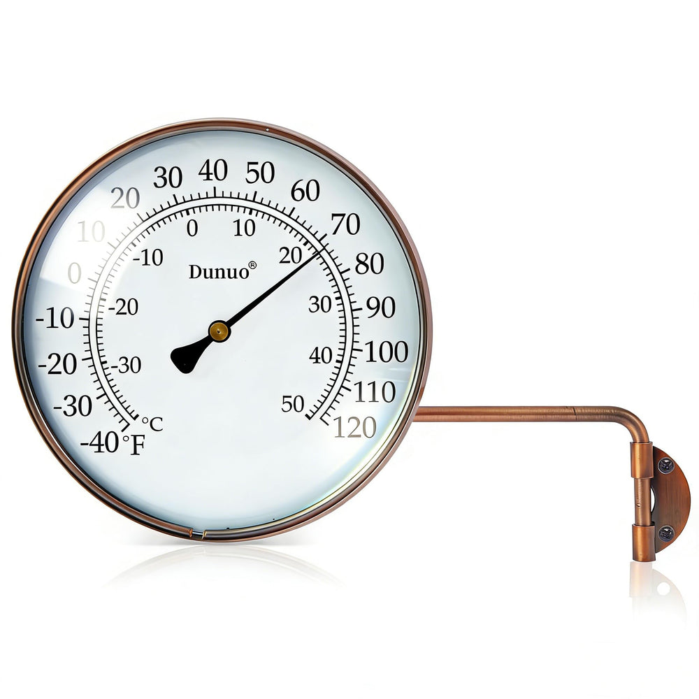 DUNUO brass thermometer front view showing clear dial and benefit of easy reading