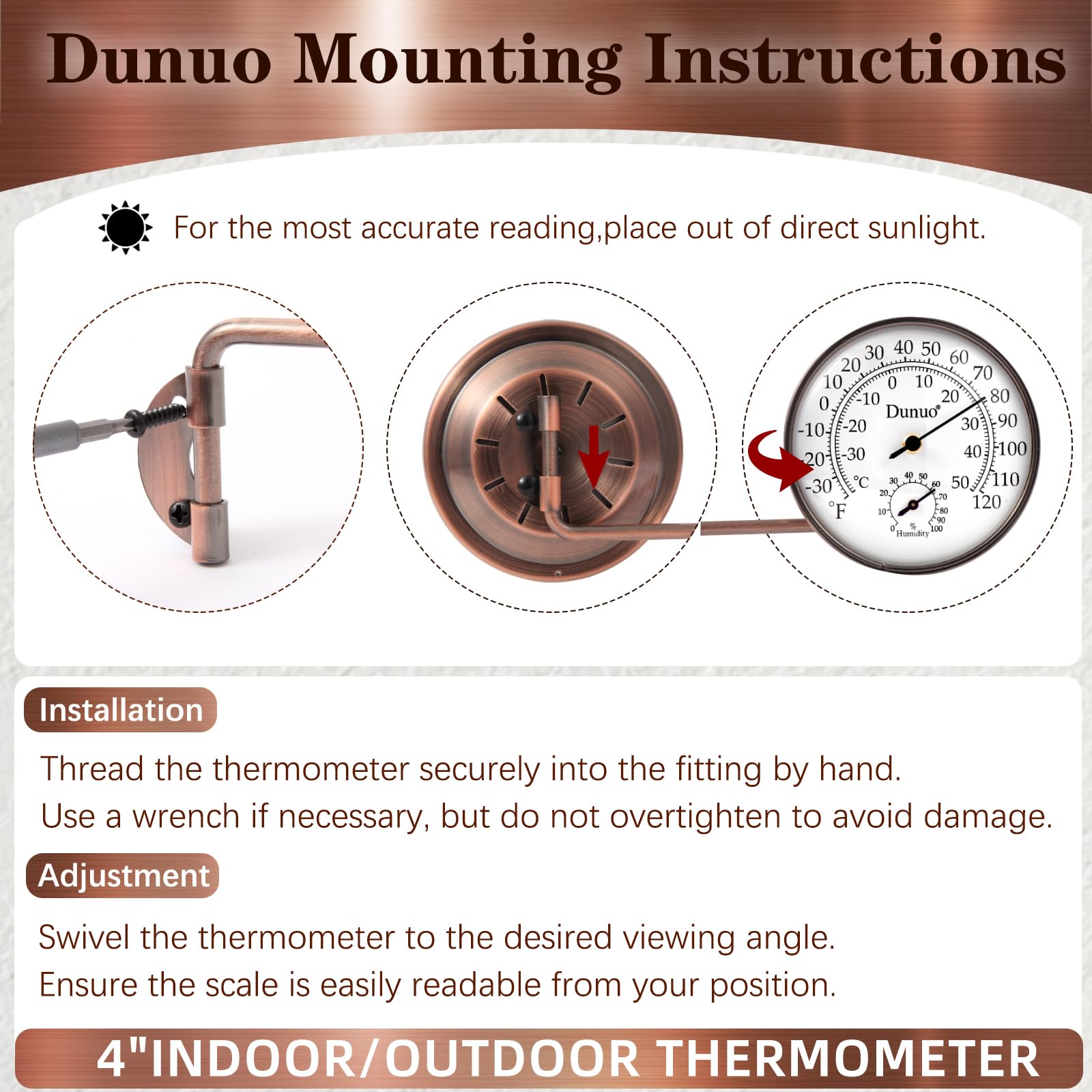 DUNUO closeup of temperature scale showing readable markings for quick checks