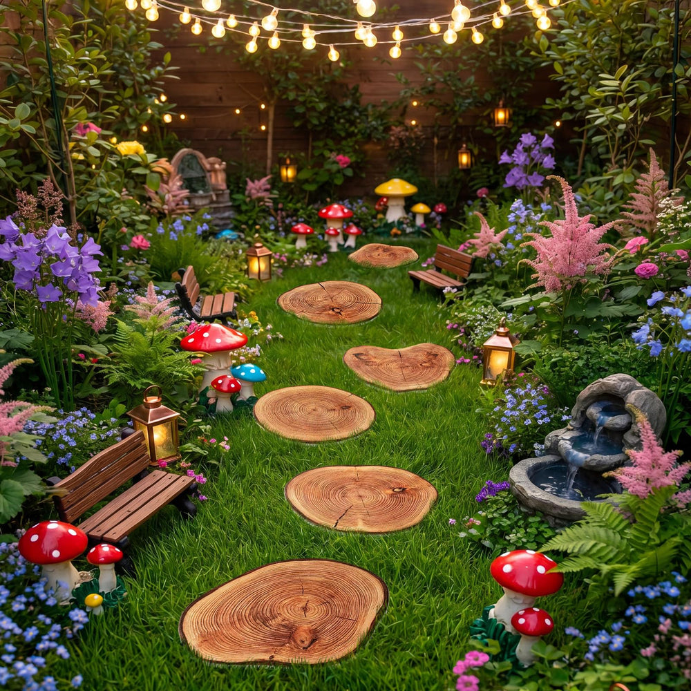 Dunzy stumps laid along a garden path creating woodland charm and clear guidance