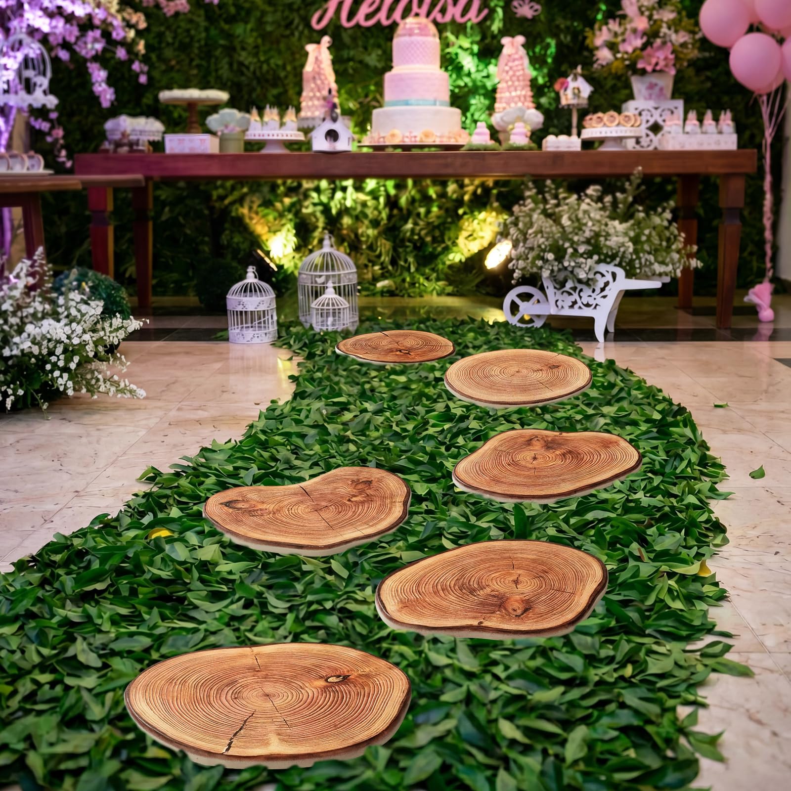 Dunzy stumps styled at a wedding aisle enhancing atmosphere and photo backdrops