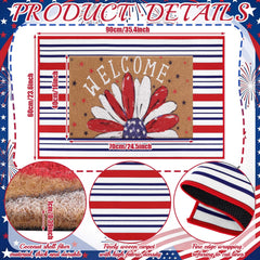 Dunzy floral "Welcome" mat detail, patriotic design adds celebratory charm