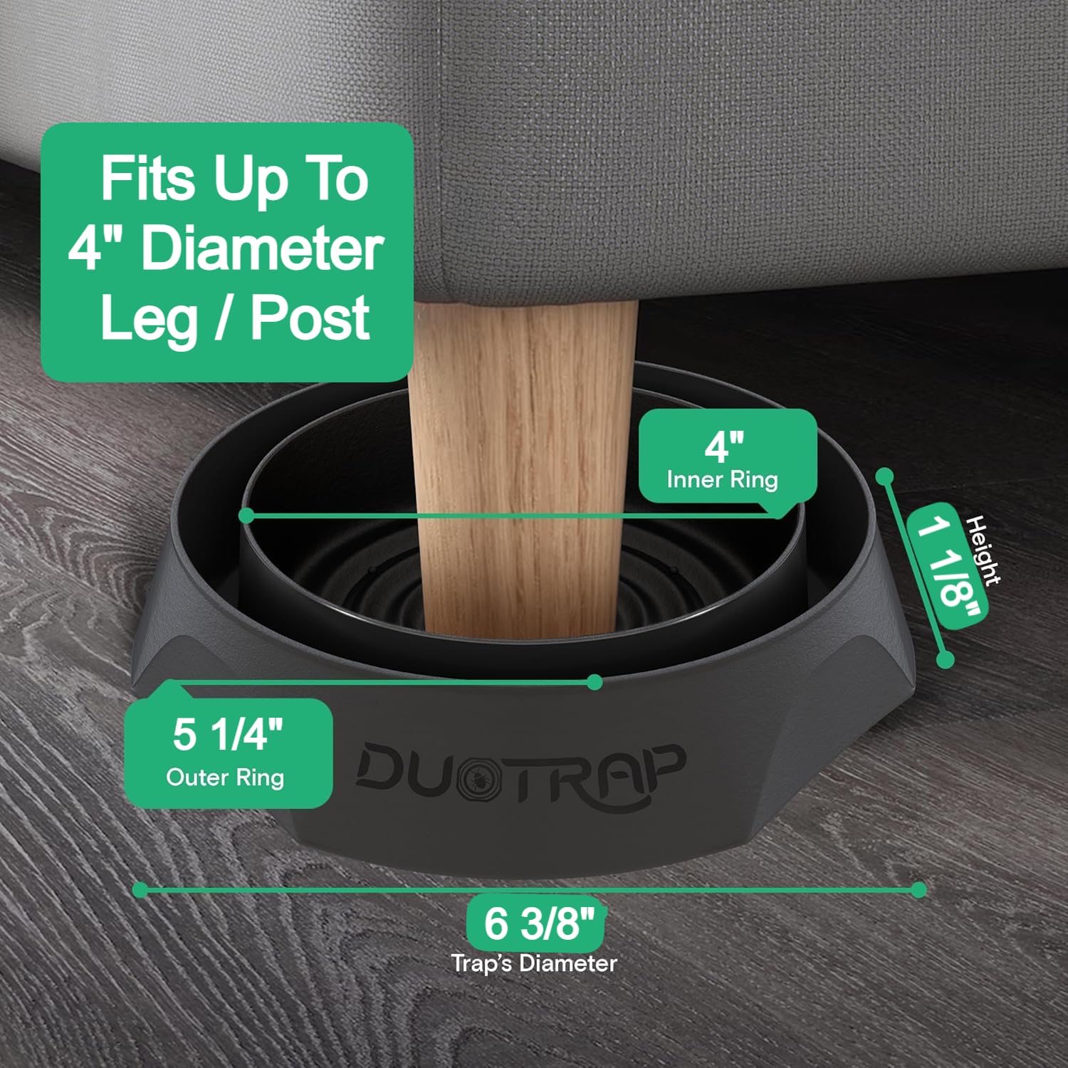 DUOTRAP interceptors placed around bed in bedroom setting for discreet defense