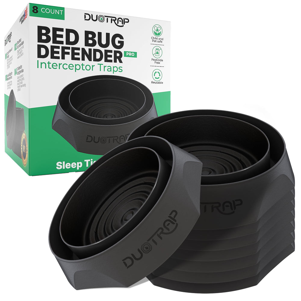 DUOTRAP front view of eight black interceptor cups showing ready-to-use protection