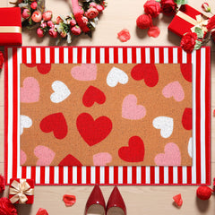 Duraaamo heart welcome mat front view showing warm greeting and seasonal appeal