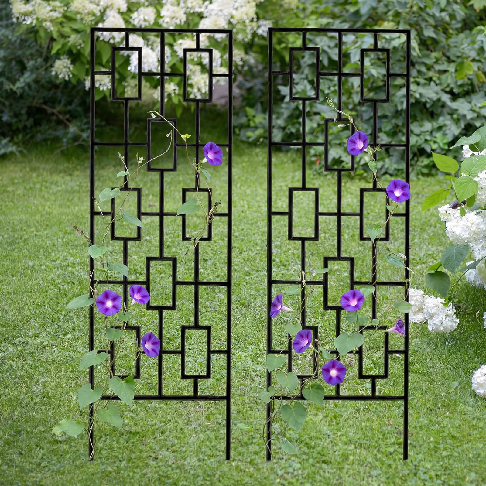 Duraaamo paired trellises along pathway creating symmetrical arch and focal point