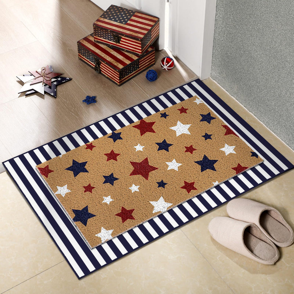 Duraaamo striped mat front view showing coordinated style and easy placement