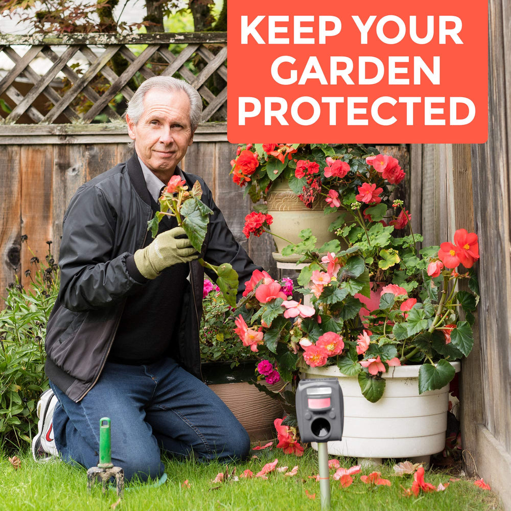 DURANOM mounted in garden protecting plants and keeping pests away