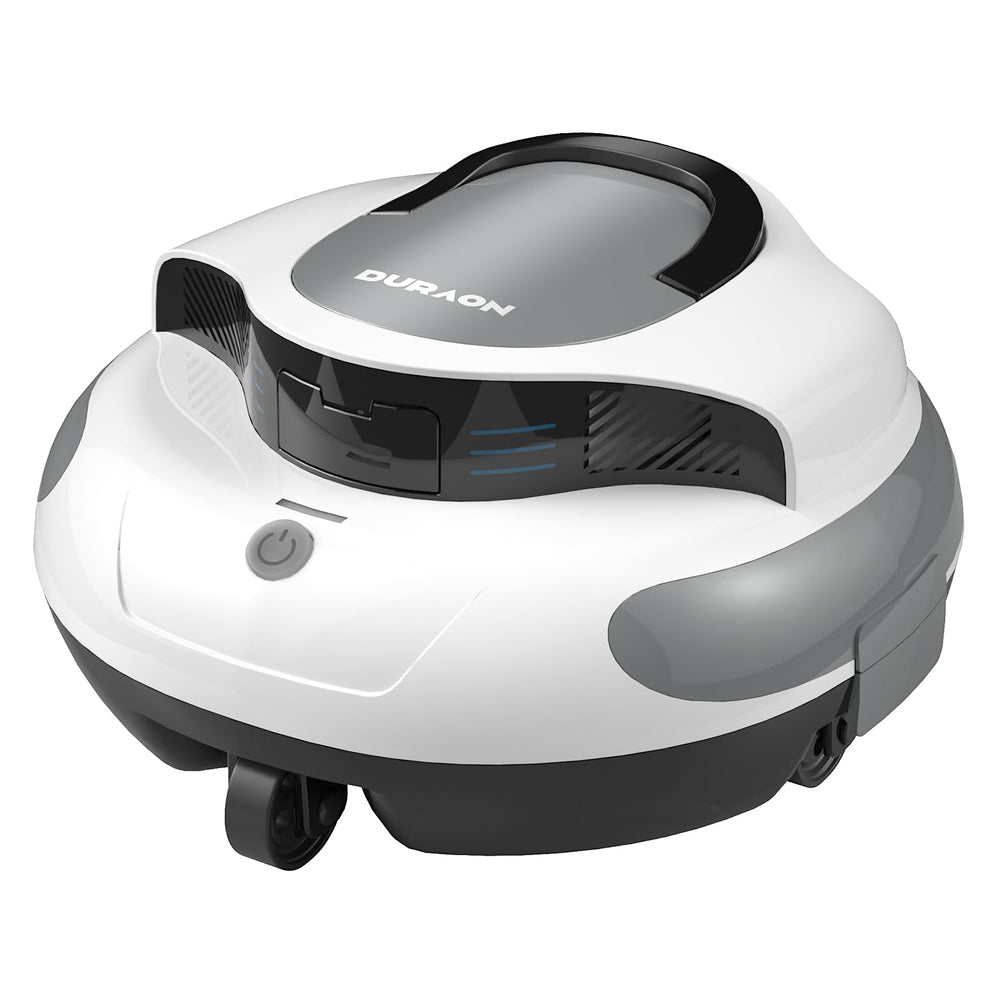 Duraon front view of robotic pool cleaner showing compact design and easy lift handles