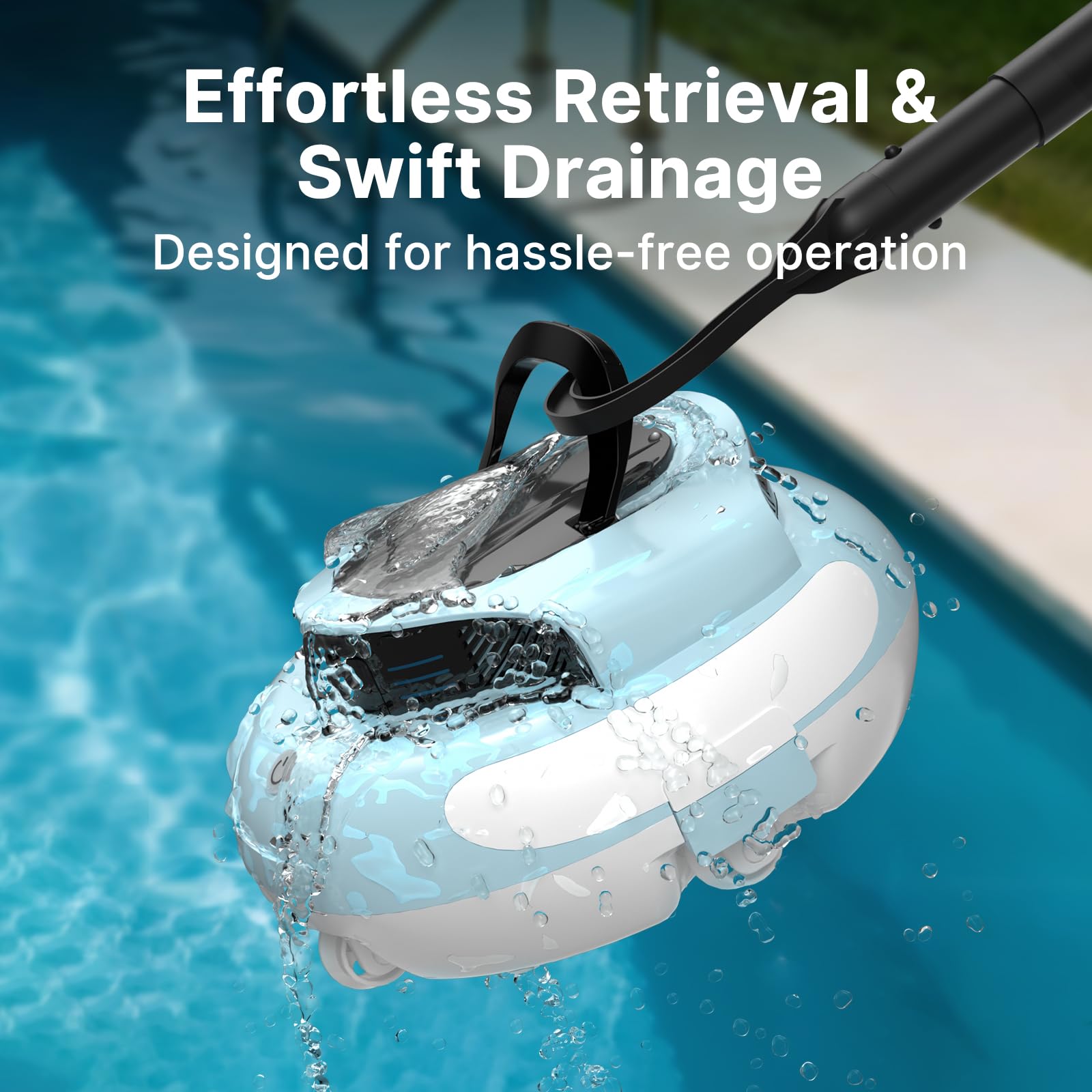 Duraon next to pool tools illustrating portable size and convenient storage benefit