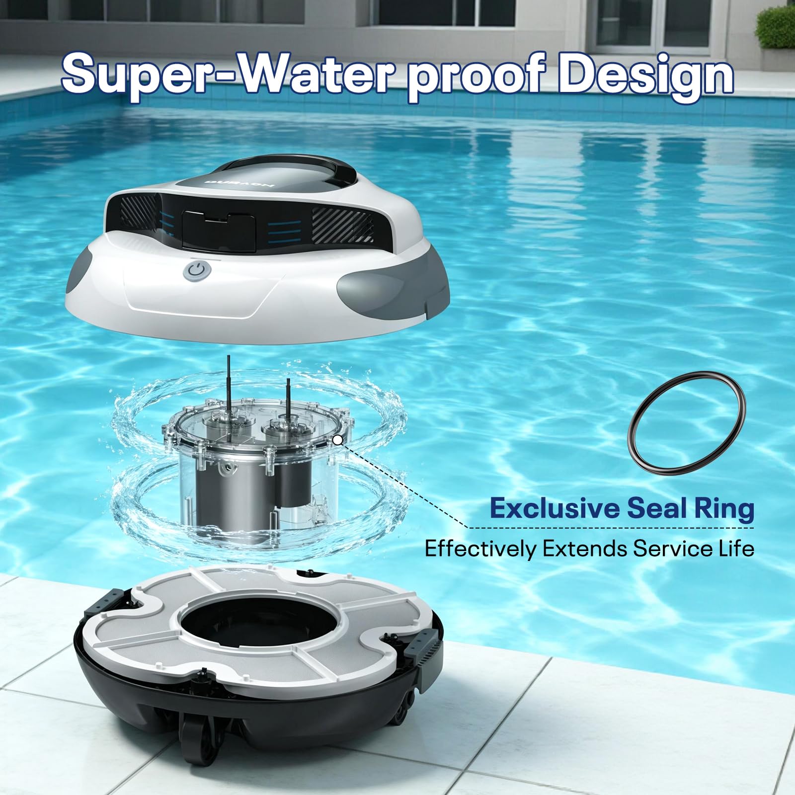 Duraon next to pool chair for scale to show compact footprint and storage ease