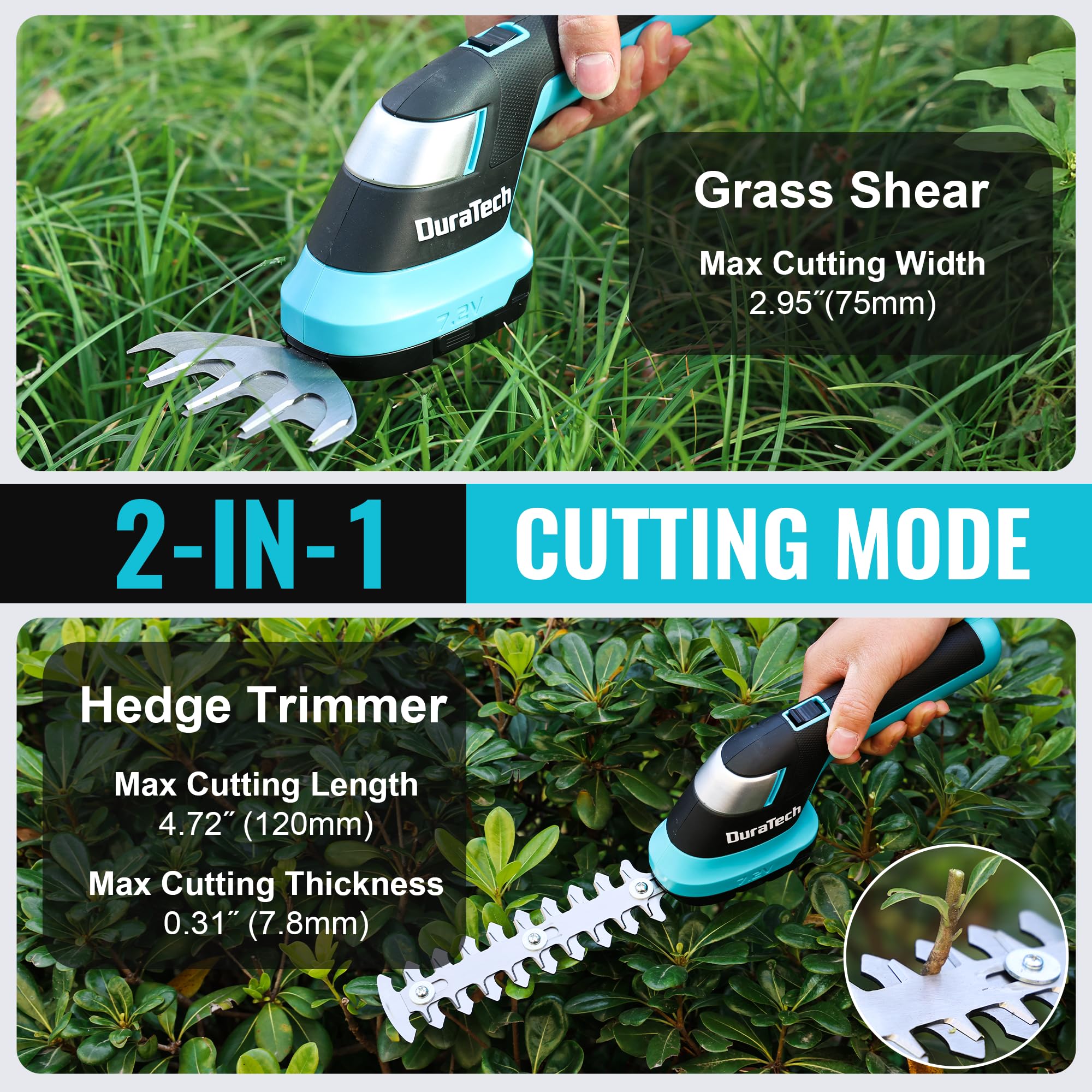 DURATECH shrub blade detail showing 8-inch teeth for precise pruning