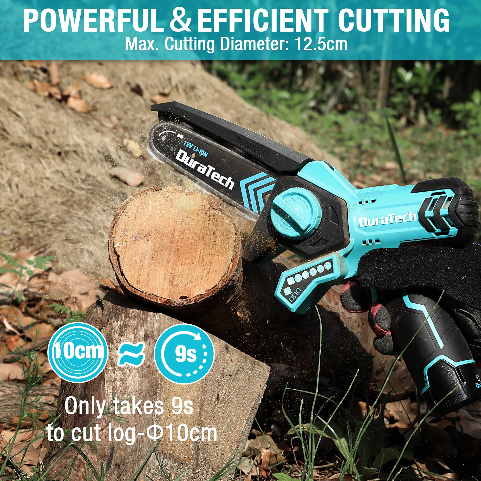 DURATECH chain close-up detail showing sharp teeth and durable finish for faster cuts