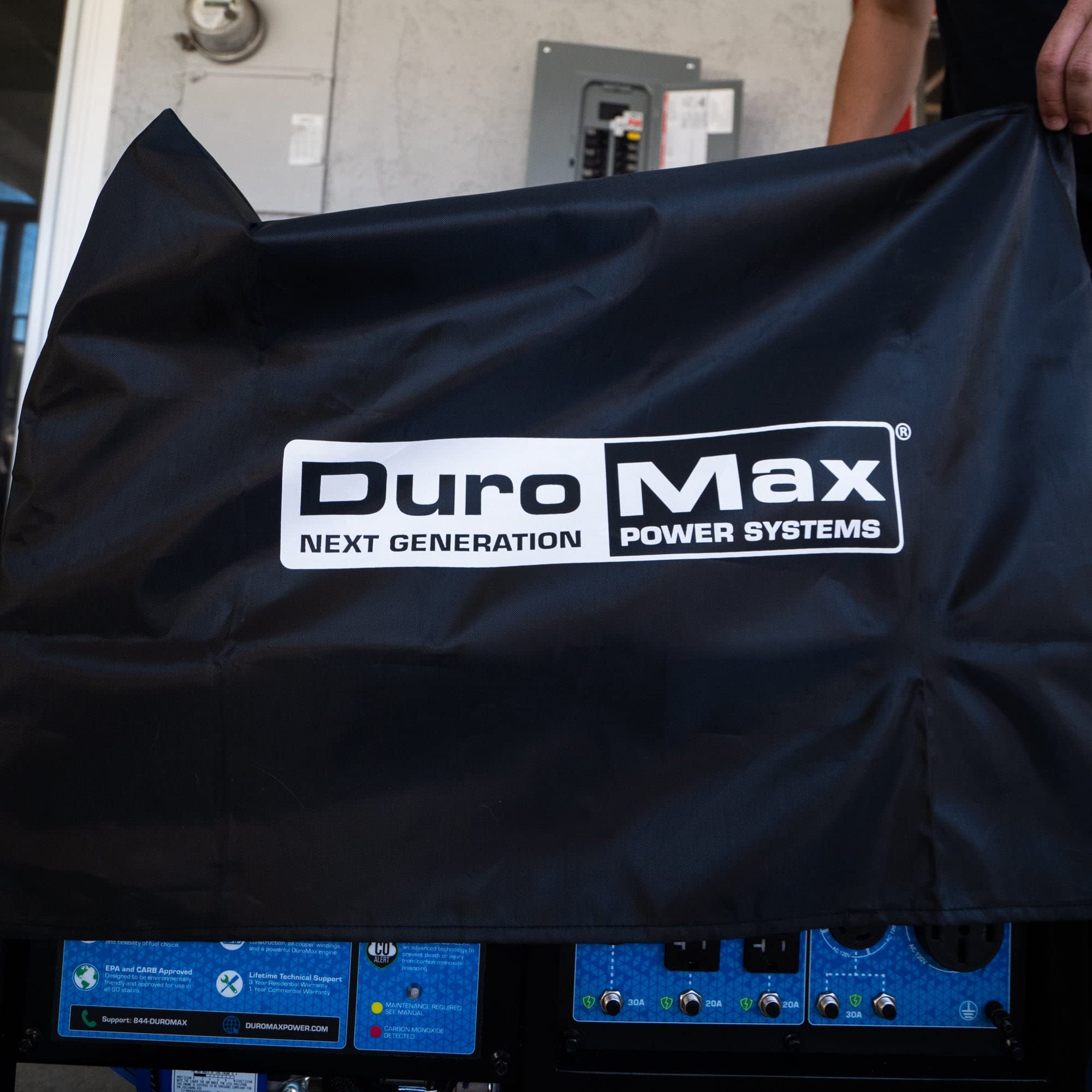 DuroMax-covered generator stored outdoors keeping equipment clean