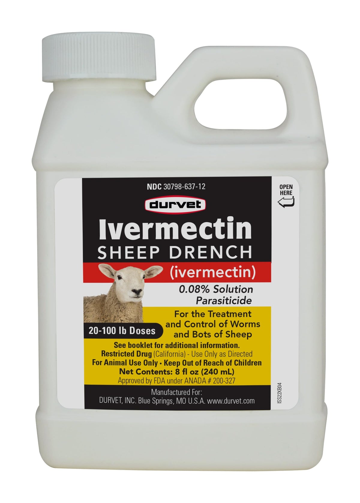 Durvet ivermectin sheep drench front label showing product identity and use benefit