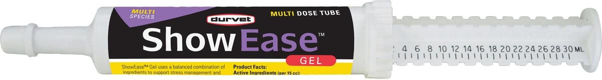 Durvet ShowEase Gel front packaging showing applicator and calm support