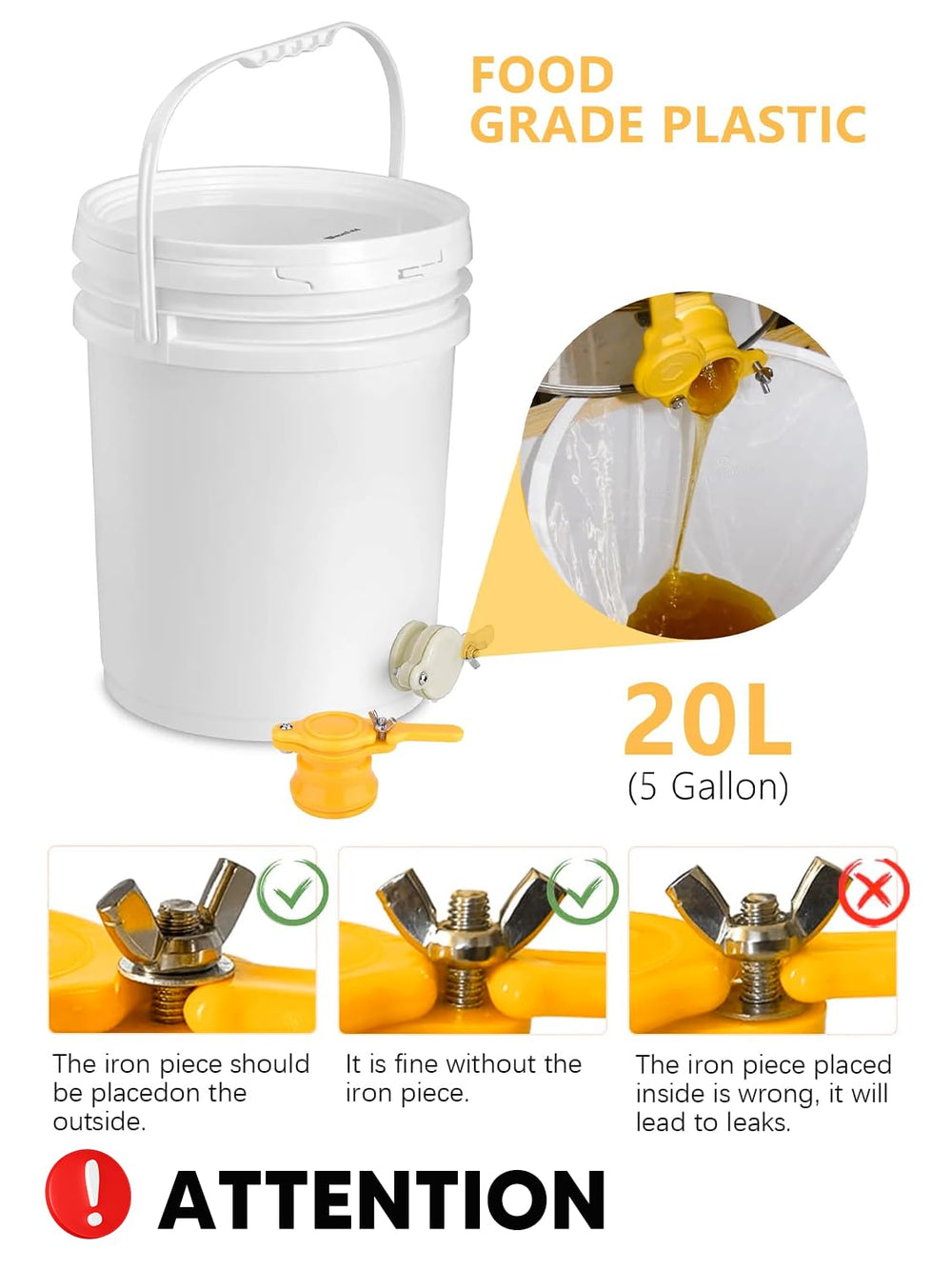 Duseu 5-gallon perforated bucket with honey gate for controlled dispensing
