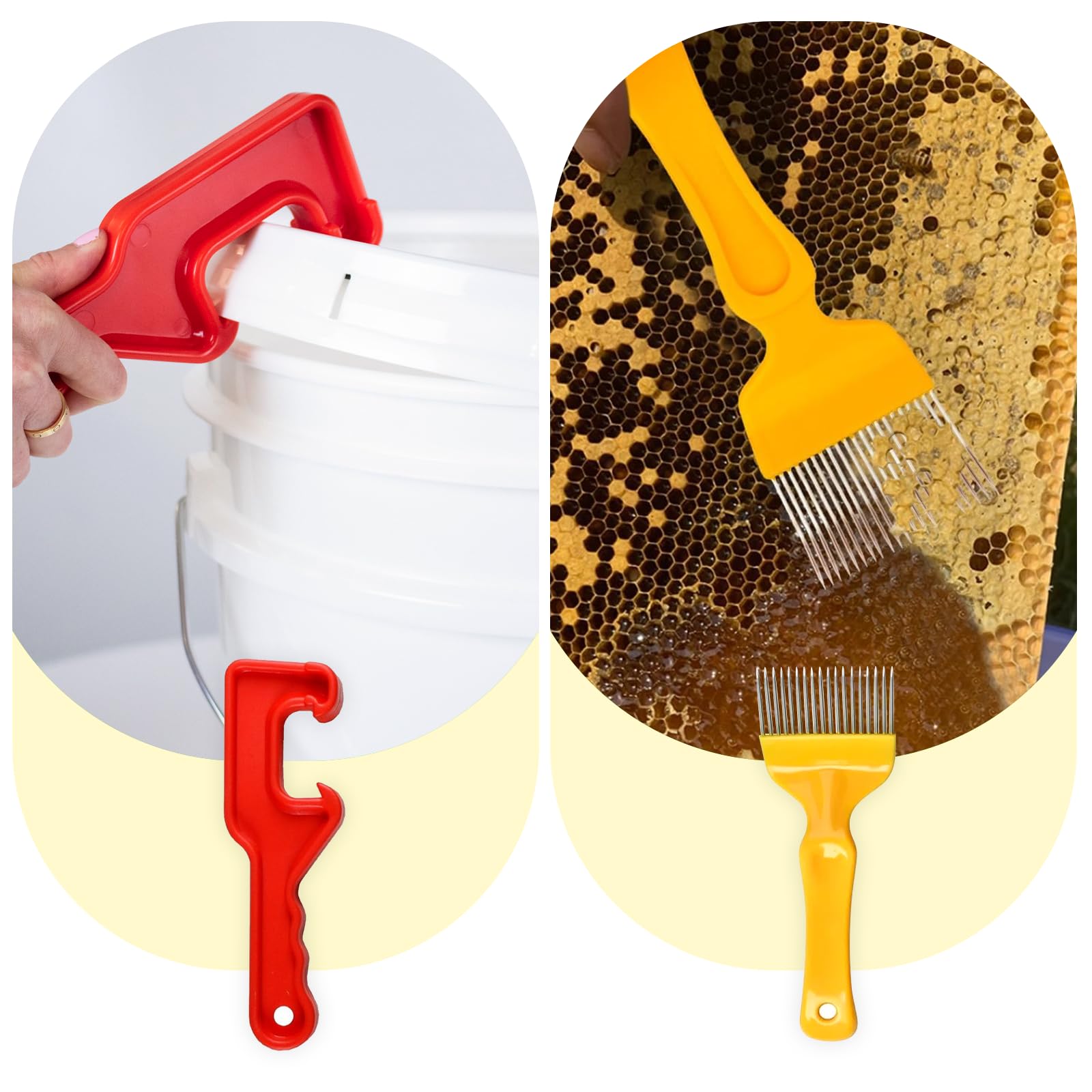 Duseu kit in use with beekeeper transferring honey from bucket to jars