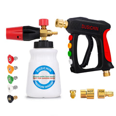 DUSICHIN foam cannon front assembled showing compact setup and easy connection benefit