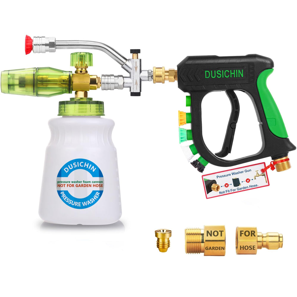 DUSICHIN foam cannon front view showing bottle and wand for easy foam application