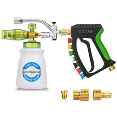 DUSICHIN foam cannon front view showing full kit and benefits of organized accessories