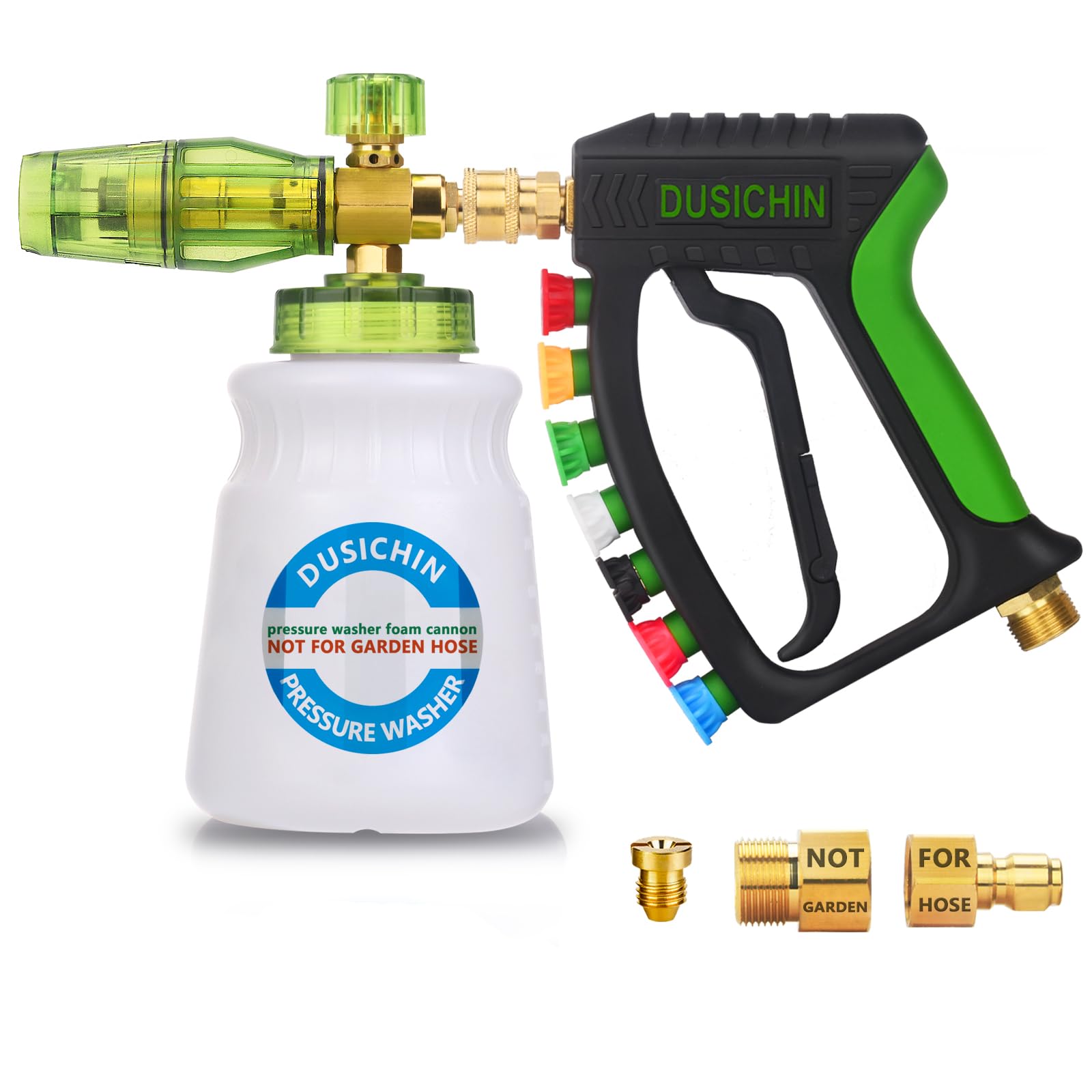 DUSICHIN front packaging showing foam cannon and gun, clear benefit of a complete kit