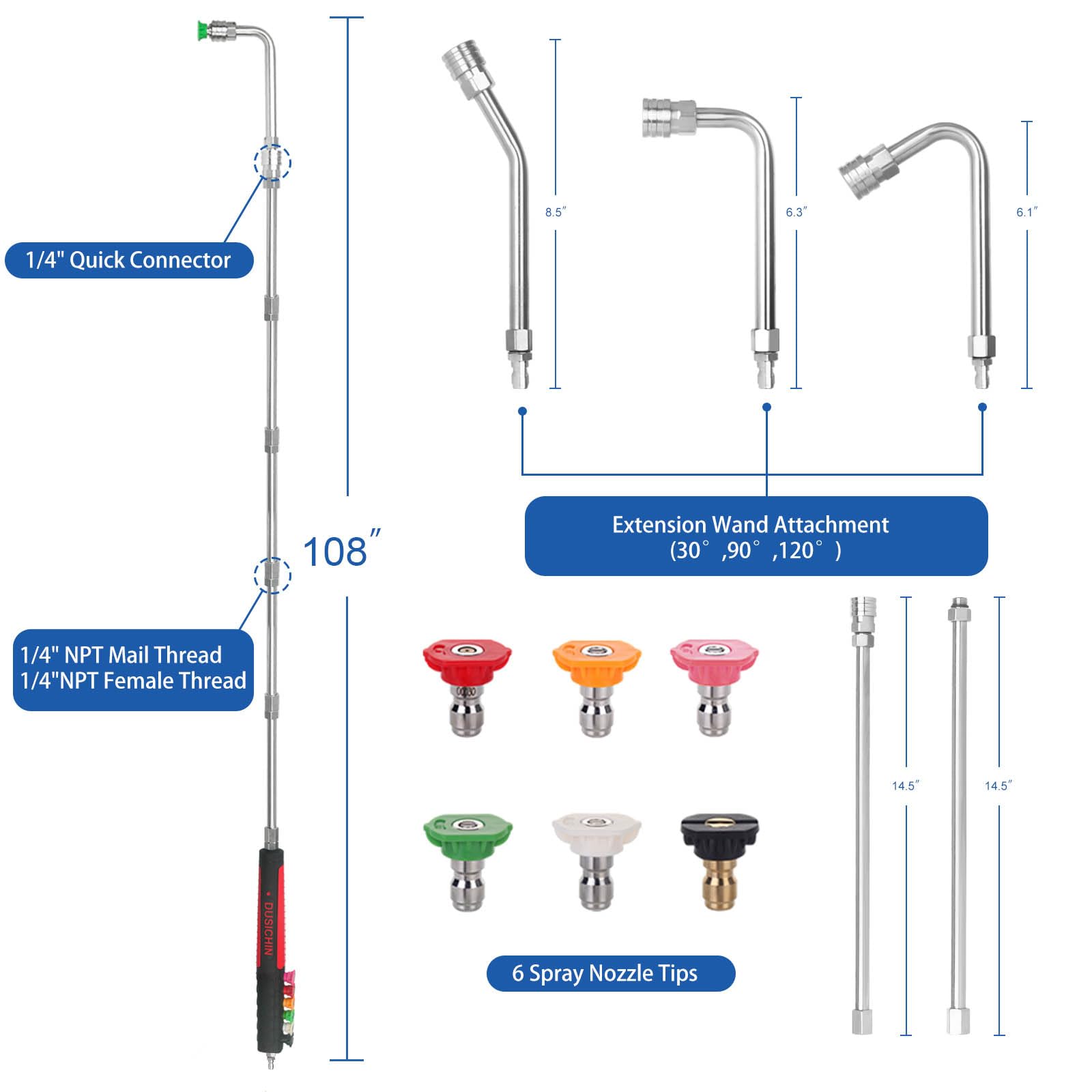 DUSICHIN close-up of soft anti-slip handle with nozzle holders for comfort and control