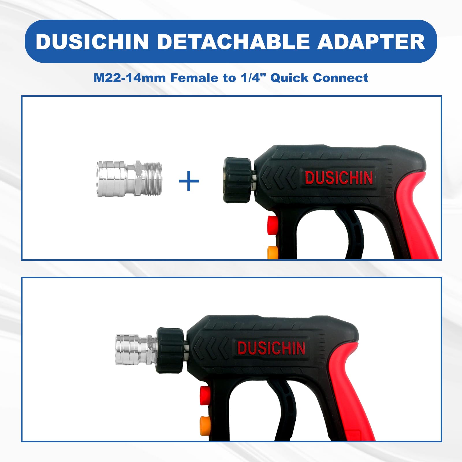 DUSICHIN pressure washer gun in use cleaning a concrete driveway efficiently