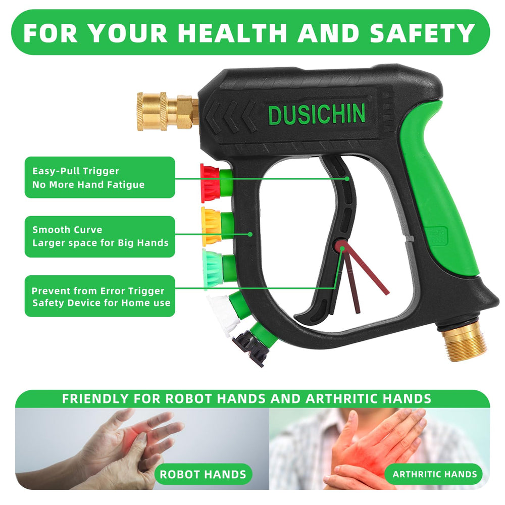 DUSICHIN pressure washer gun handle with integrated tip holder for organized storage