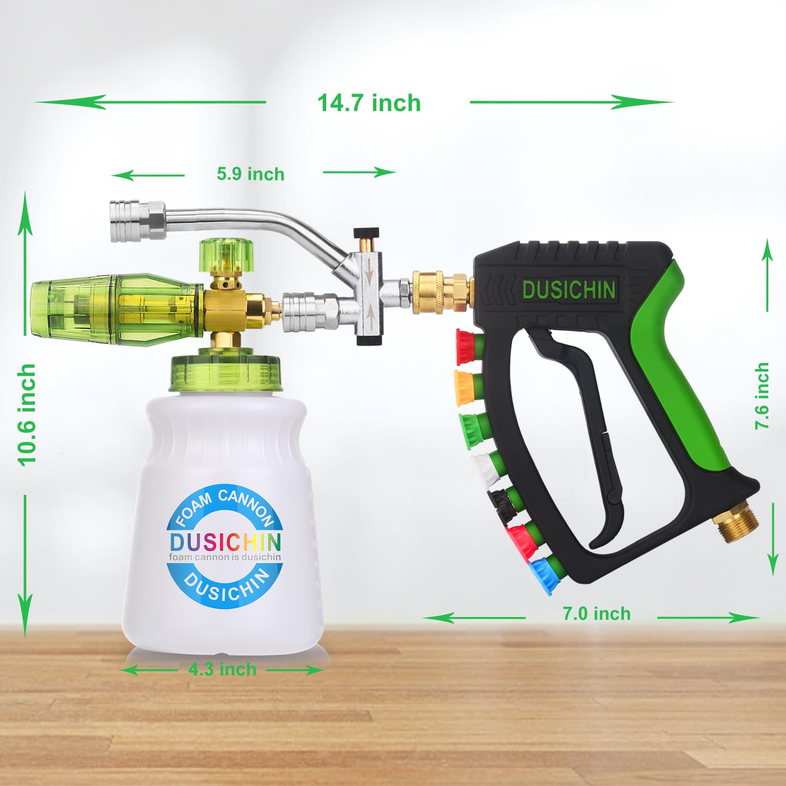 DUSICHIN seven spray nozzles laid out for varied cleaning angles and tasks