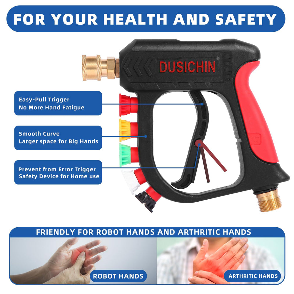 DUSICHIN swivel connector and adapter display for easy pressure washer hookup