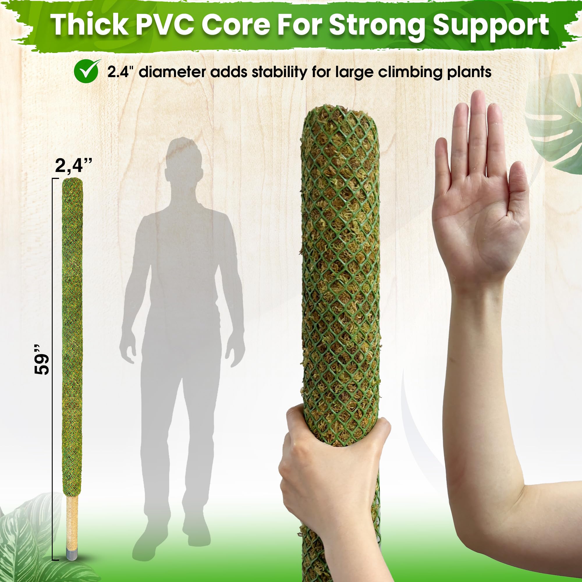 DUSPRO close-up of forest moss texture on pole, natural grip encourages aerial root attachment