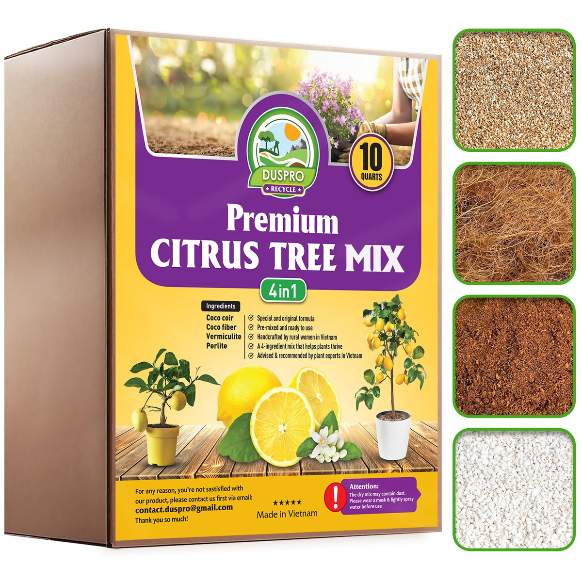 Duspro front bag 10QT showing product for easy citrus repotting