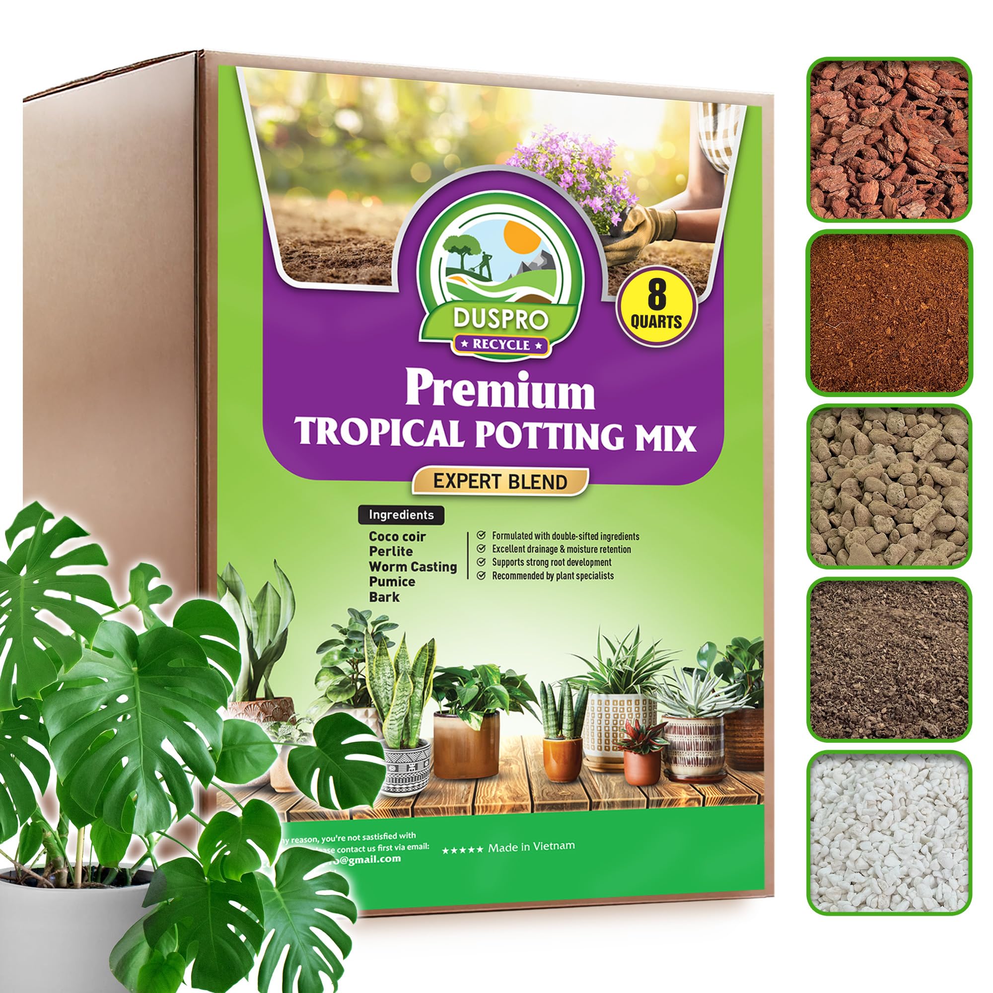 DUSPRO front packaging 8 QT showing product and benefit of ready-to-use mix